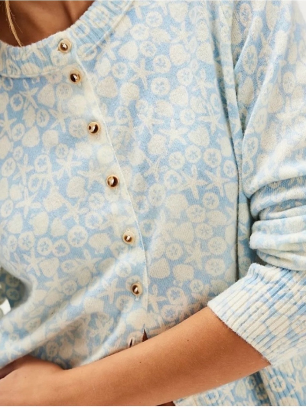 Free People Nocturnal Pattern Cardi in Blue Sea Combo Size XS NWT